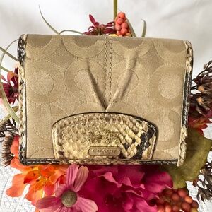 Coach bifold jaquard & snakeskin print leather wallet
